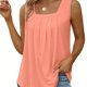 thumbnail image 1 of Plus Size Casual Tank Top, Women's Plus Solid Square Neck Pleated Medium Stretch Tank Top, 1 of 1