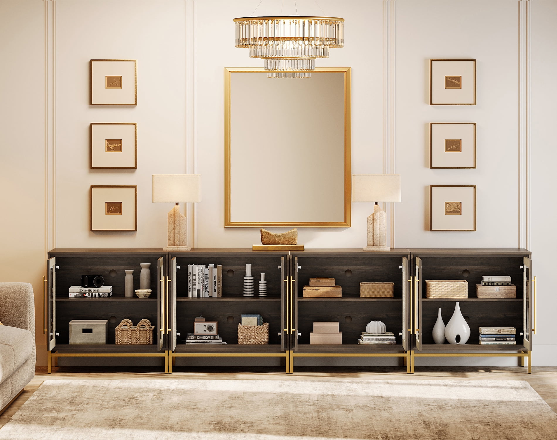 126" Modern Glass Leather-Textured Door TV Stand for TVs ups to 100"