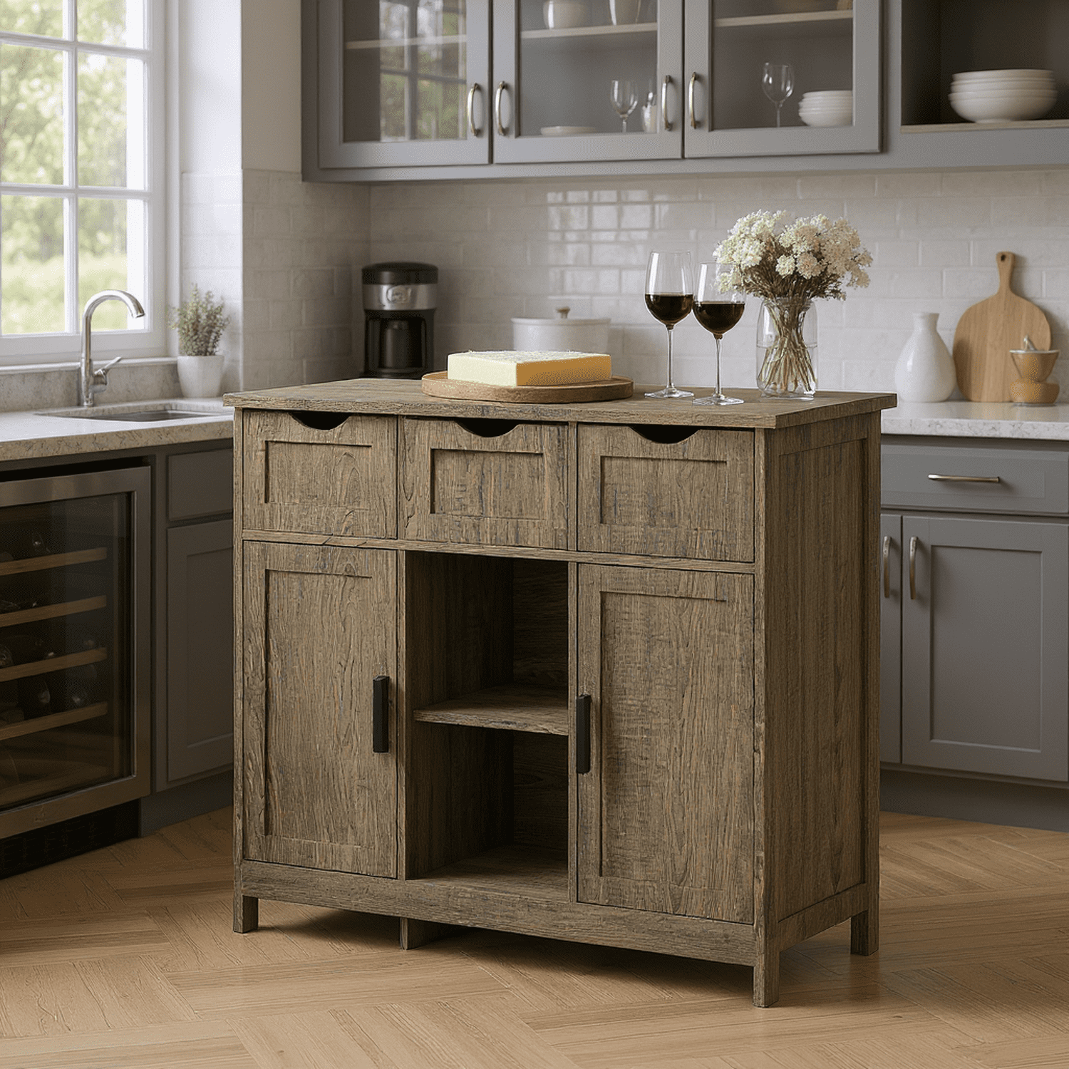Homy Casa Pantry Storage Cabinet with 2 Drawers, 2 Doors, Adjustable Kitchen Sideboard Buffet