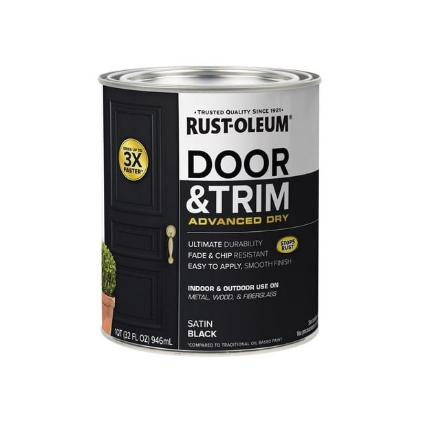 Paint Rust-Oleum 369383 para puertas y molduras, color negro satinado, cuarto de galón