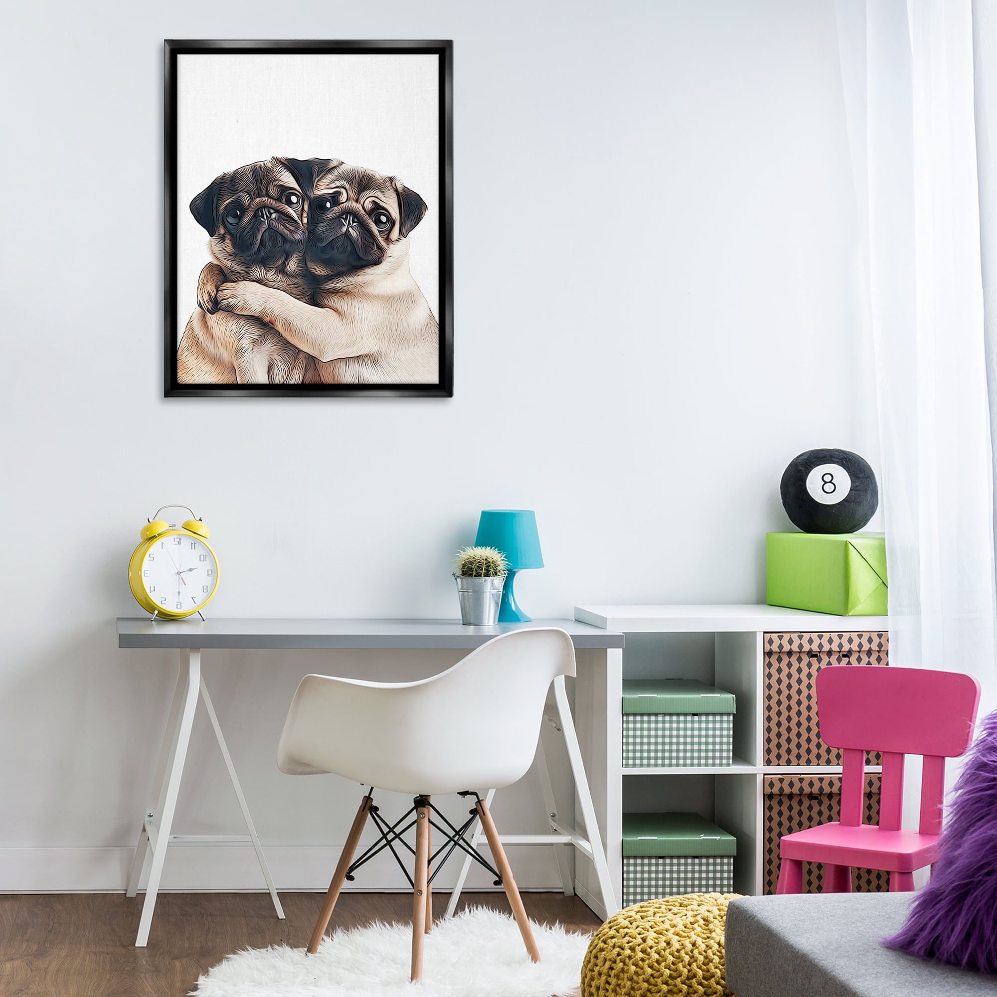 Stupell Industries Two Hugging Pugs Animals & Insects Painting Black Floater Framed Art Print Wall Art, 25 x 31