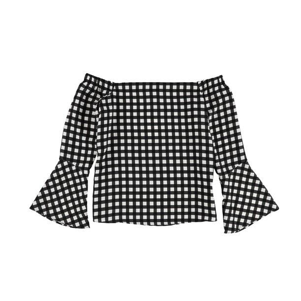 bar III Blusa de guinga con hombros descubiertos para mujer, negra, pequeña