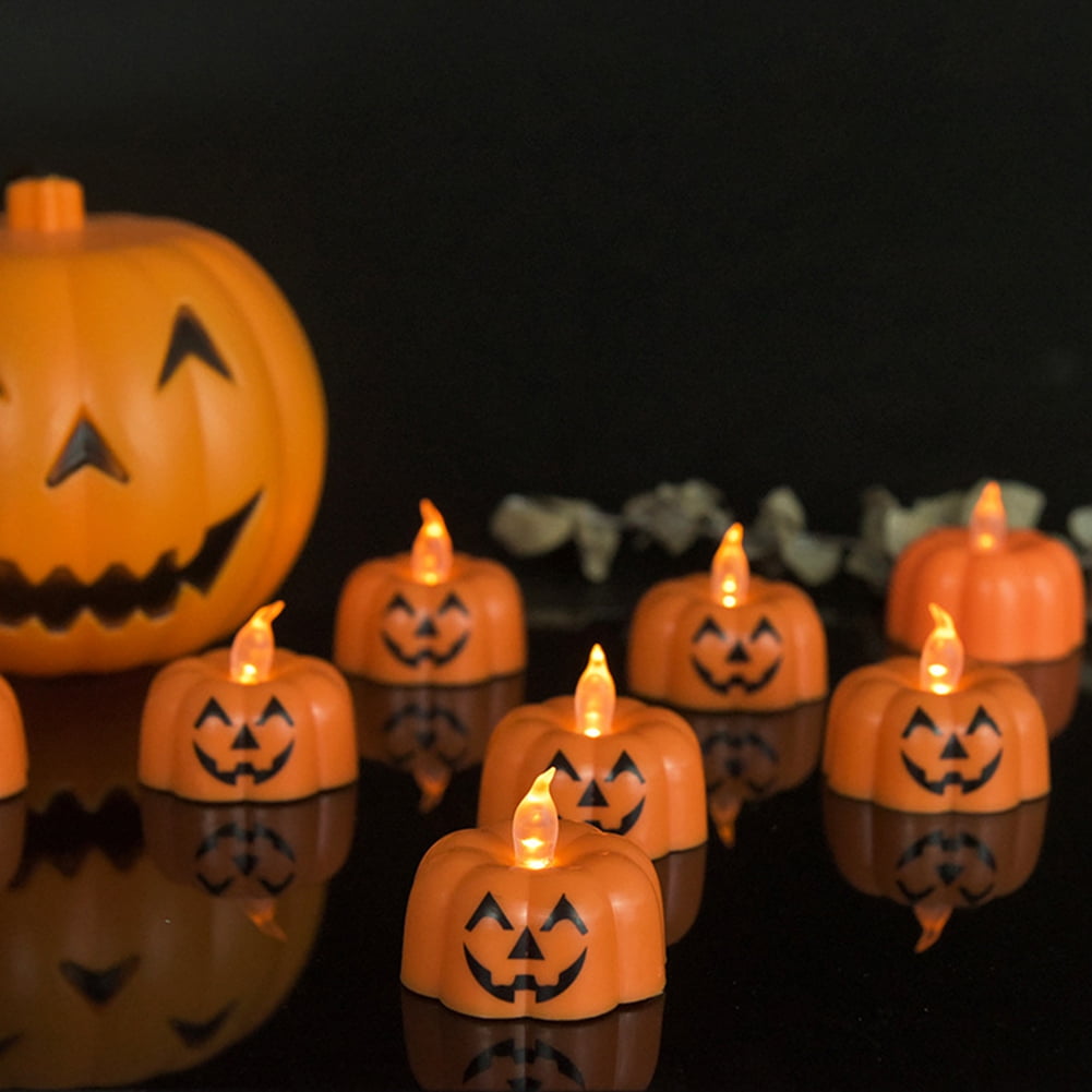 6Pcs 3D Pumpkin Flameless Candles,Battery Operated Realistic LED Tea