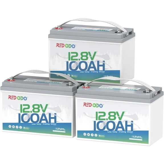 Redodo 12V 100Ah LiFePO4 Battery, Low Temperature Protection, Trolling Motor Battery Group 31 Lithium Battery Built in Upgraded 100A BMS, Ideal for Marine, Boat, RV, Solar and Off Grid 3 Pack