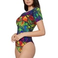 thumbnail image 2 of KLL Women 's Crew Neck Bodysuit Jumpsuits Pride Rainbow Print Short onesies Stretch T Shirts, 2 of 7