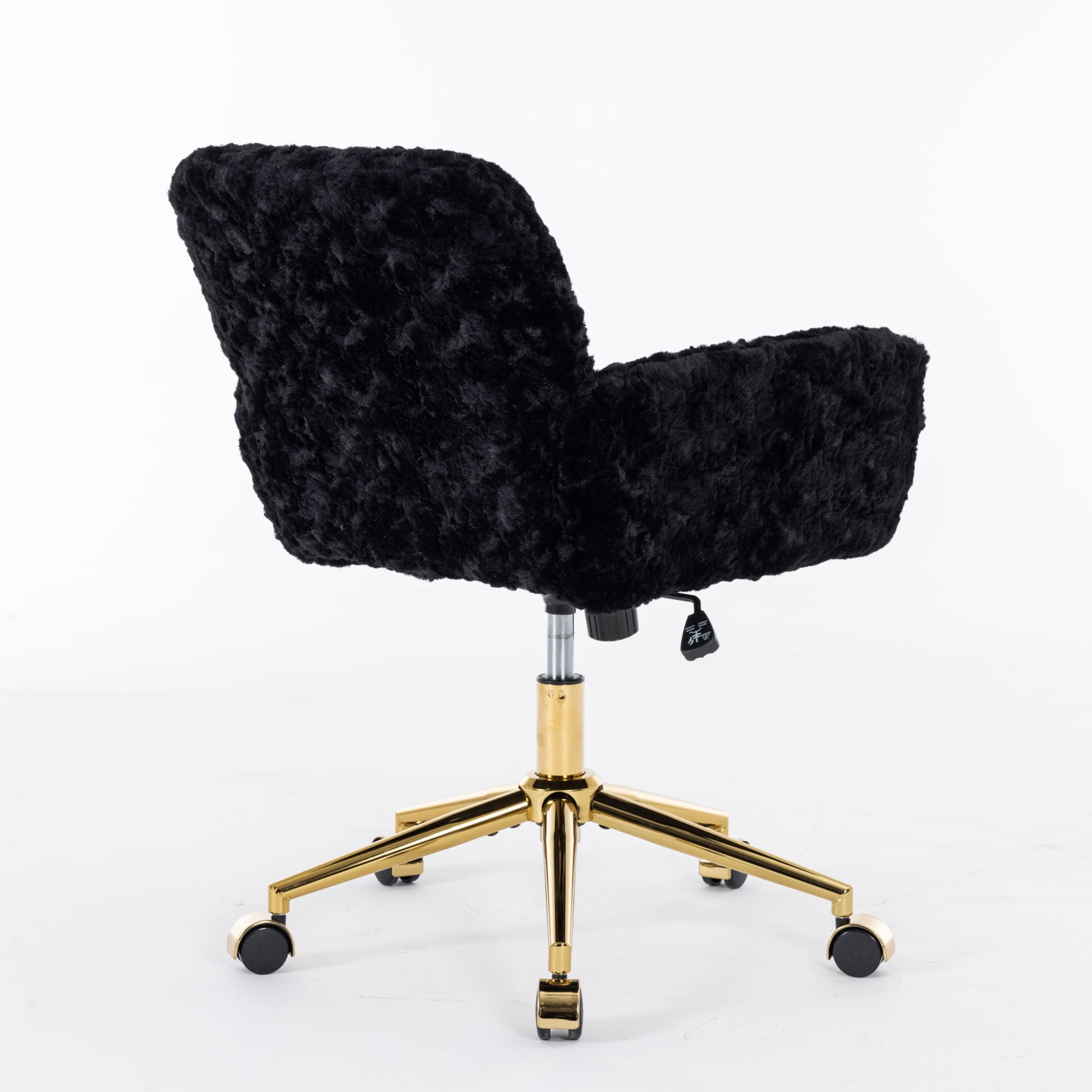 GAKMCIL Artificial Alpaca Wool Home Office Chair, Ergonomic Desk Chair, Vanity Chair with 360 ° Swivel, Arm, Golden Metal, Chassis can be Tilted 40°, 300lb Load for Study, Office, Bedroom (Black)