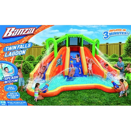 Mega Water Slide - Banzai Twin Falls Lagoon (Dual Water Slides, Adventure Climbing Wall, Lagoon Splash Pool)