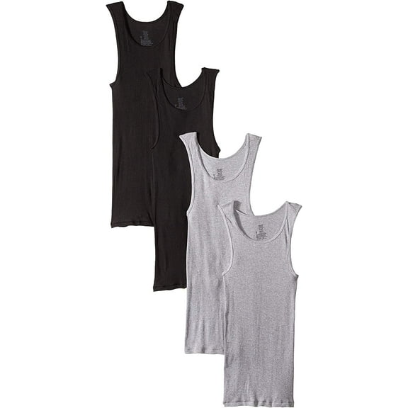 Hanes 4-Pack Tagless Cool Comfort Core Cotton Tank Black / Grey  100% Cotton Large 42-44 "