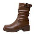 thumbnail image 1 of IUJSOY Bottes de Moto Décontractées pour Femmes Tendance à Enfiler Bout Rond avec Sangle à Boucle Mi-Mollet, 1 of 9