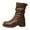 Brown, variant on Dakaela Womens Mid Calf Boots Retro Square Toe Ankle High Booties Buckle Pull on Motorcycle Riding Boot