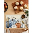thumbnail image 2 of Orange Blue Placemats Set of 1 Fall Pumpkin Eucalyptus Leaf Retro Thanksgiving Heat Insulation Washable Place Mats, Rustic Non-Slip Table Mats for Dining Table Party Kitchen Decor,13x19 Inch, 2 of 4