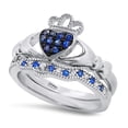 thumbnail image 4 of LaRaso & Co His and Hers Wedding Set Blue CZ Simulated Sapphire Celtic Claddagh Bridal Couples Engagement Rings Sizes 9 13, 4 of 6
