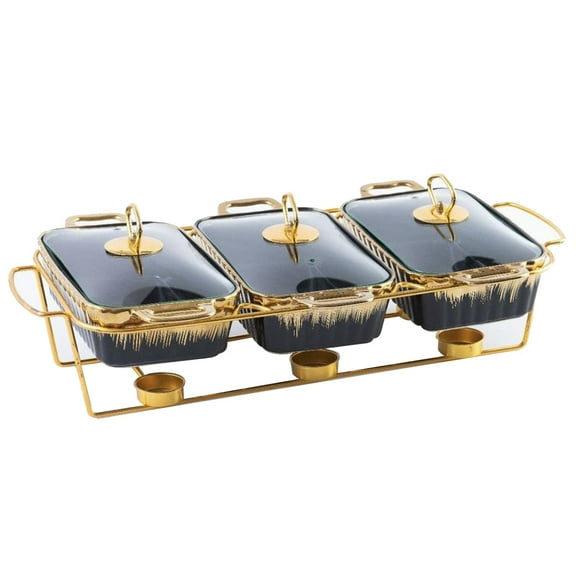 Ceramics Chafing Dish Buffet Set,Warming Trays for Food,with Glass Lid,Stainless Steel Stand for Buffet Weddings Parties Banquets