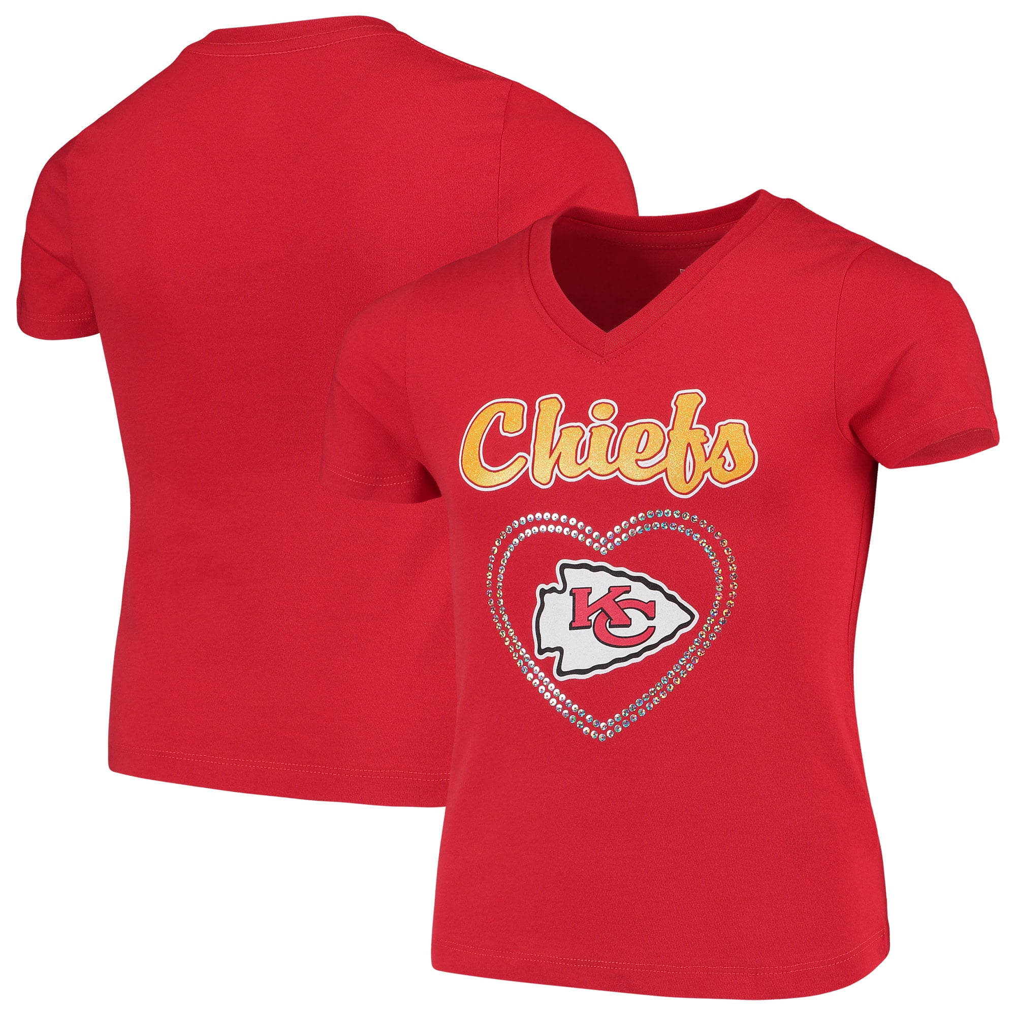 Kansas City Chiefs Girls Youth Heart Logo V-Neck T-Shirt - Red - Walmart.com