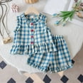 thumbnail image 2 of Afdoent Baby Girl Clothes Summer Toddler Girls Sleeveless Ruffles Floral Vest T Shirt Tops Plaid Shorts Outfits Comfortable 3-4 Years, 2 of 7