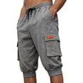 thumbnail image 2 of Mens Capri Pants Summer Casual Heavyweight Elastic Waist Relaxed Fit Cropped Cargo Pants with Pockets, 2 of 9