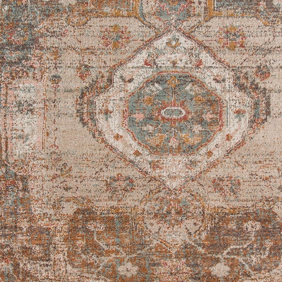 HomeRoots 532056 7 ft. Taupe Medallion Power Loom Runner Rug with Fringe
