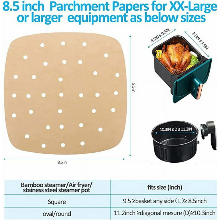 BYKITCHEN Square Air Fryer Liners for 2 to 5 Qt, Set of 100, 8 Inch  Perforated Square Air Fryer Parchment Paper, Air Fryer Filters for Basket