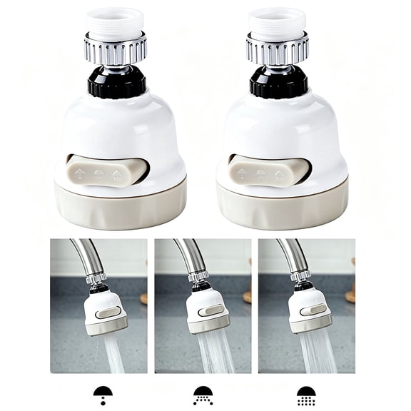 Movable Kitchen Tap Head, 360° Rotatable Water Spray ABS Sink Faucet Spray Head Tap,Splash Filter Water Saving Pressurization Nozzle Bubbler Connector, 3 Modes Adjustment (Pack of 2,White)