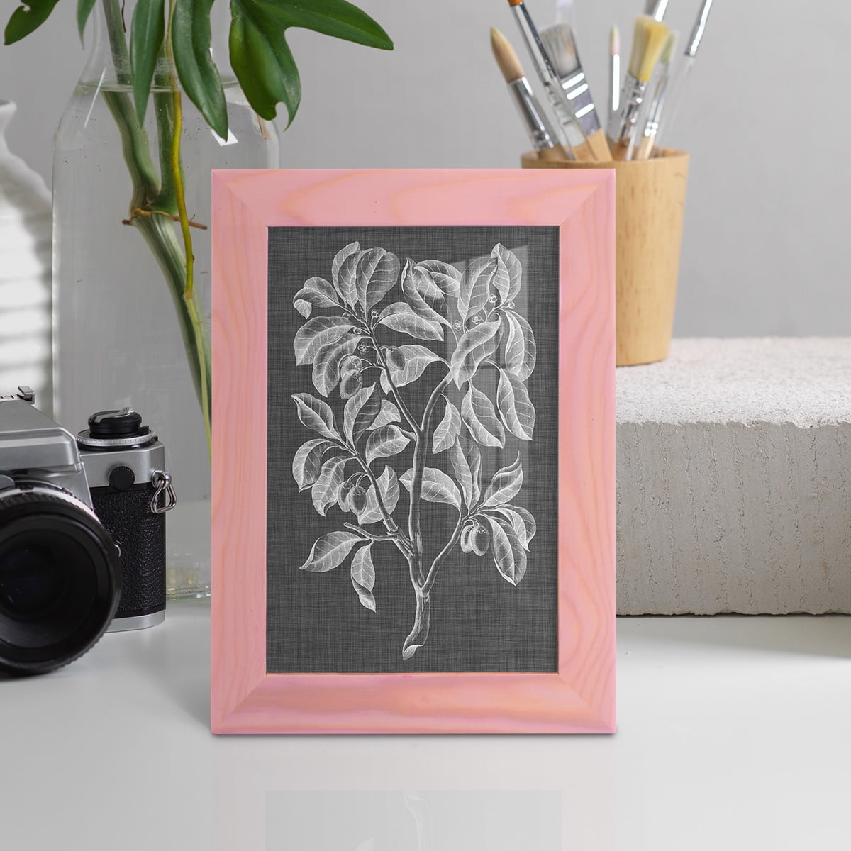 Graphic Foliage I - Framed Print w/glass - Sunset Pink