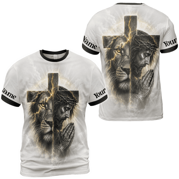 Primeprint Custom LLC Jesus Lion Unisex T-shirt Multicolor, Inspirational Religious Shirt for Men