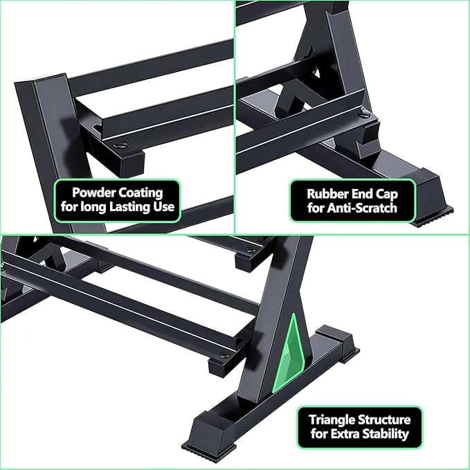 3-Tier Heavy Duty Adjustable Dumbbell Rack, Free Standing Weight Storage Organizer for Dumbbells, Barbell, Kettlebell, Home Gym Equipment, Space Saving Design for Commercial & Residential Use
