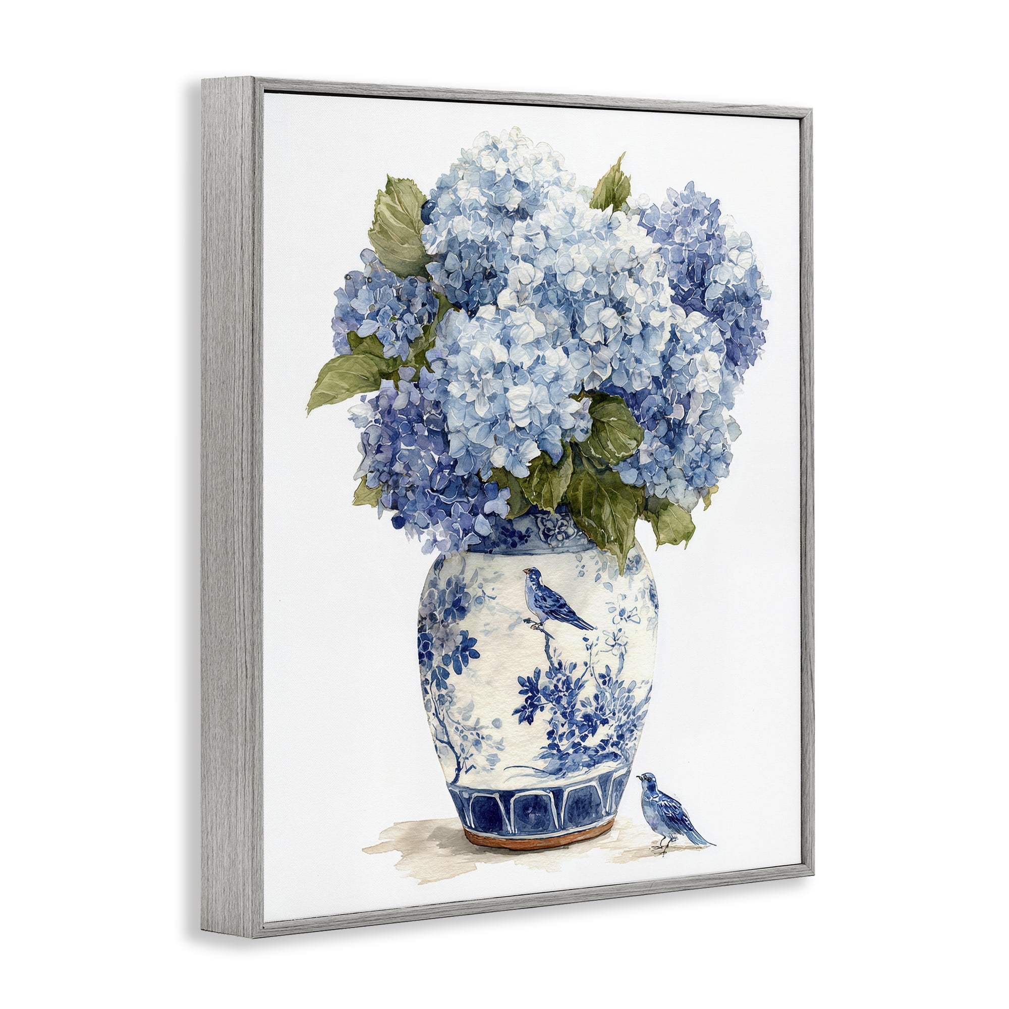Stupell Industries Blue Bird & Hydrangea Vase Gray Framed Giclee Art, design by Imagine It Images