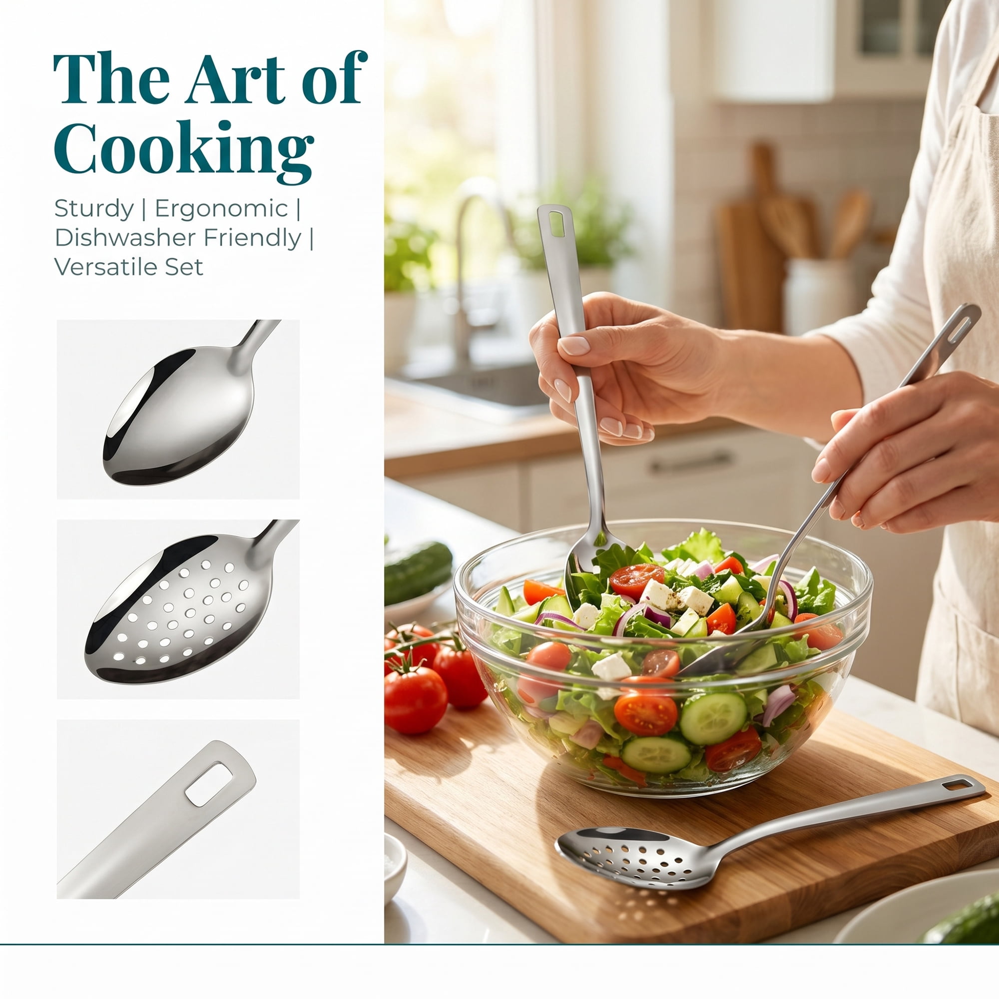 Unique Bargains Stainless Steel Kitchen Cooking Utensil Set Slotted Spoon 2Pcs
