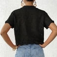 thumbnail image 6 of jtjvou Women's Cropped Blouses Heart Graphic Hollow Out Crop Tops Blouse Short Sleeve Button Down Lapel Shirts Cardigan Black L, 6 of 6