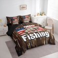 thumbnail image 2 of Feelyou Country Fishing Animal Twin Bedding Sets for Men Boys, Rustic Wooden Cabin Bedding Comforter Set, Brown, Black Reversible, 7pcs, 2 of 7