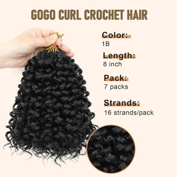FGERFE-GoGo Curl Crochet Hair for Black Women: 7 Packs Curly Crochet Hair Water Wave Beach Crochet Braids, Deep Twist Synthetic Wavy Braiding Hair (8 Inch, 1B)