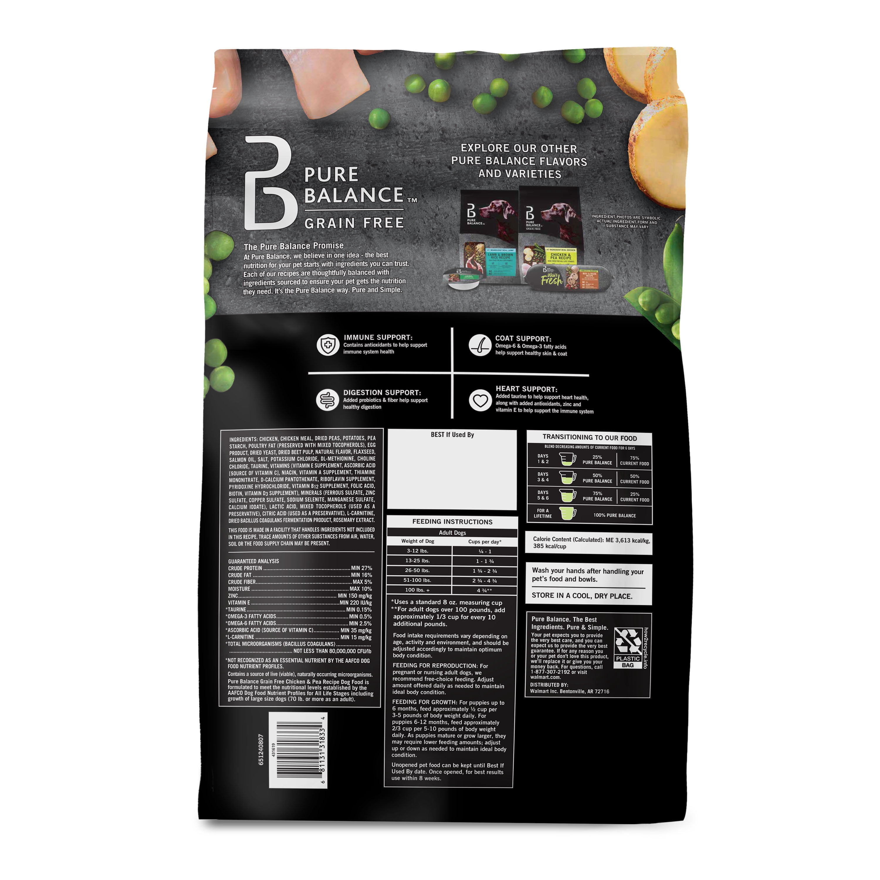 (12 pack) Pure Balance Grain-Free Chicken and Pea Recipe Dry Dog Food, 24 lbs