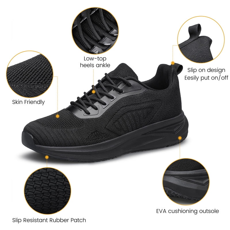 YHOON Men Walking Shoes Non Slip Lightweight Breathable Running Tennis Sneakers Athletic Workout Training Shoes All Black Size 9.5
