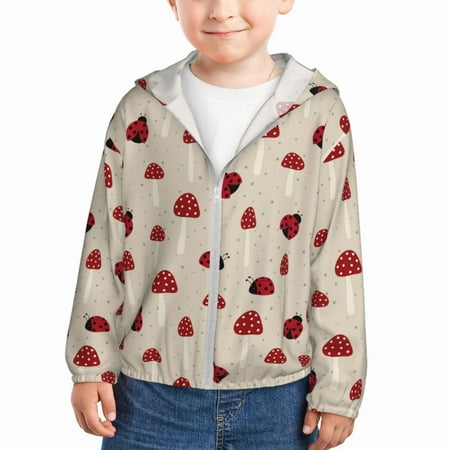 

Gaeub Ladybug With Mushroom Print Athletic Sun Protection Hoodie for Kids Long Sleeve Outdoor UV Shirt Running Fishing Top for Boys Girls-4 Years