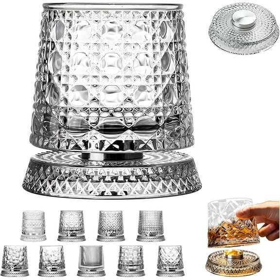 Spinning Whiskey Glasses, 360 Degree Rotating Crystal Glasses with Heavy Base, 14oz Stress Relief & Aroma Enhancing Glasses for Gifts, Father's Day