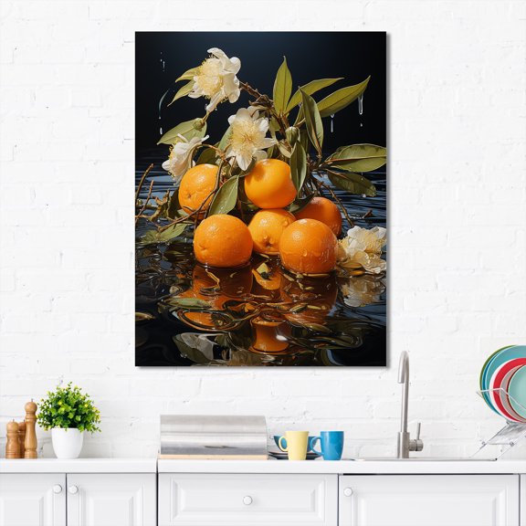 Designart "Sienna Sunset Serene Lake In Orange I" Food & Beverage Canvas Wall Art - Traditional Orange Fruits Living Room Canvas Art
