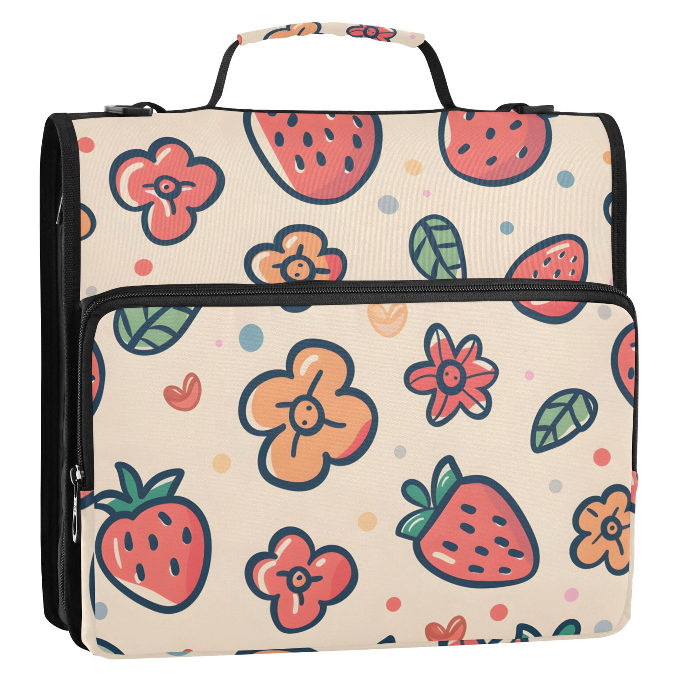 ALAZA Zipper Binder Cute Strawberry 3 Ring Trapper Keeper File Folder Organizer Bag