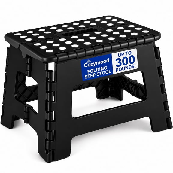Cozymood 9 Inch Folding Step Stool, Non-Slip Portable Stool, 300 lbs Capacity Collapsible Plastic Step Stool for Kitchen, Bathroom, Bedroom