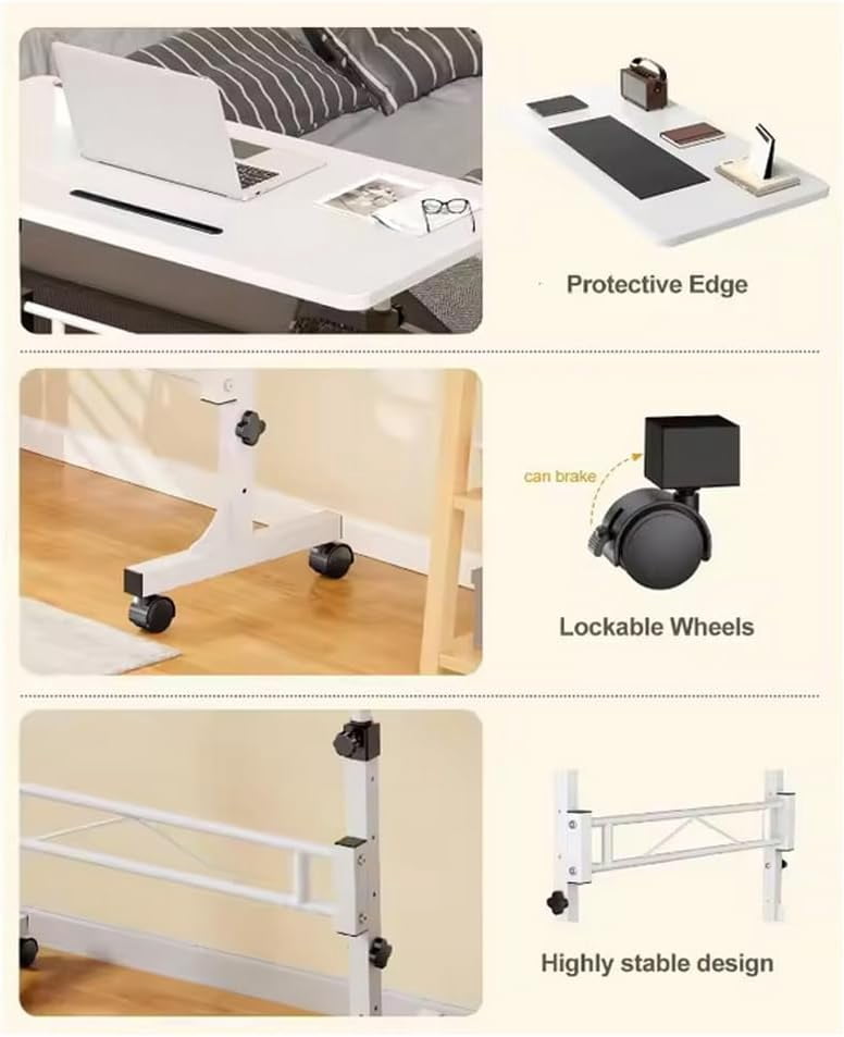 Moblie Standing Desk, Height Adjustable Sit Stand Table, Rolling Table Standing Desk Computer Workstations Pottable for Home Office, Black