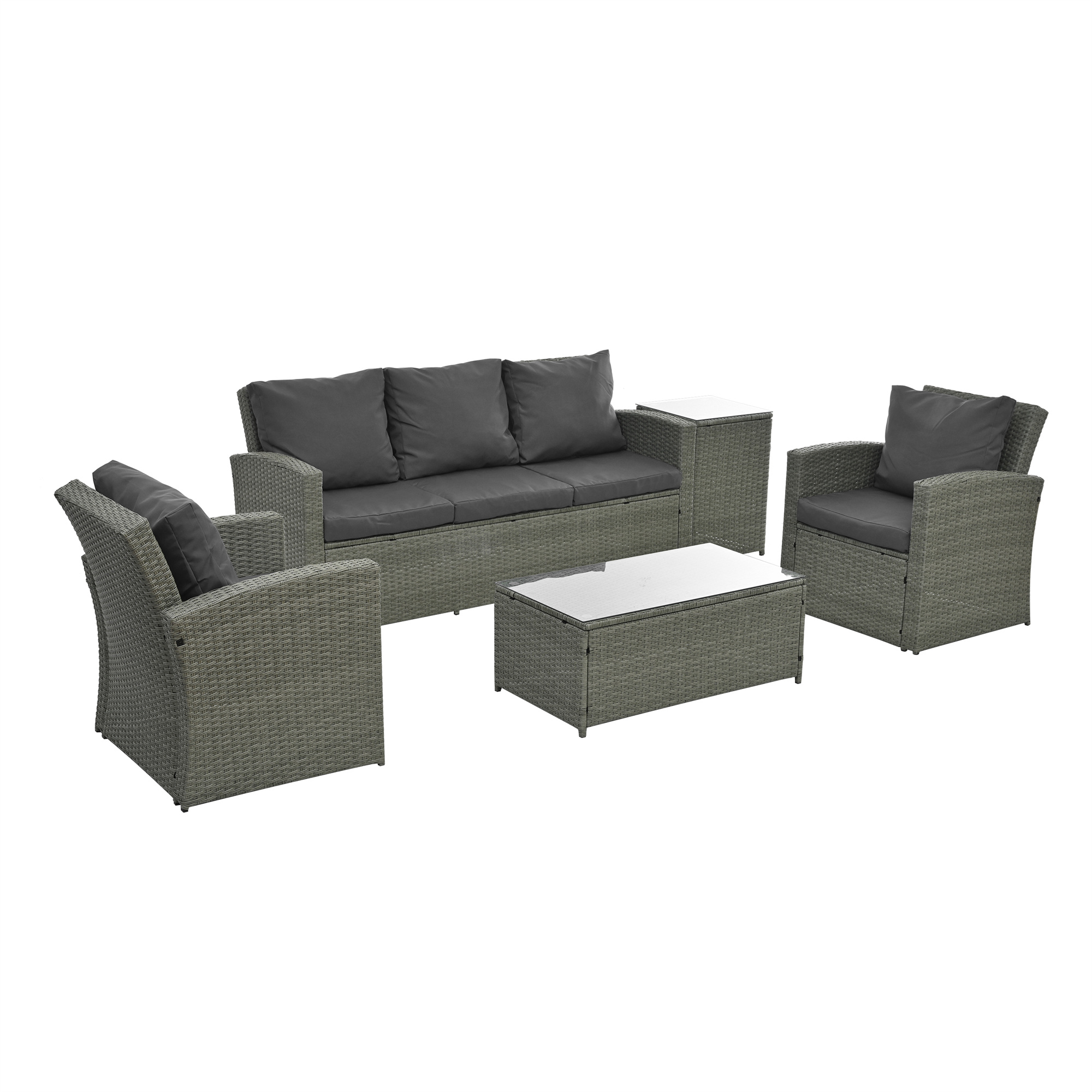 Highsound 5 Pieces Patio Furniture Set, All-Weather PE Rattan Wicker Patio Conversation Set, Cushioned Sofa Set with 2 Glass Tables for Patio Garden Poolside Deck, Gray Cushions - image 4 of 9