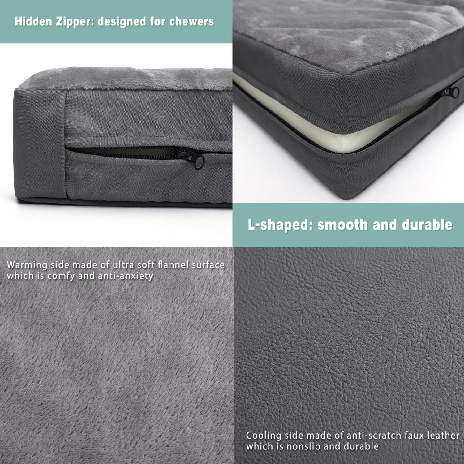 Behome 48Inch Orthopedic Dog Bed for Large Dogs, Supportive Egg Foam Pet Bed with Removable & Washable Cover, Waterproof Lining & Bite Resistant, Two Types of Fabrics(Gray)