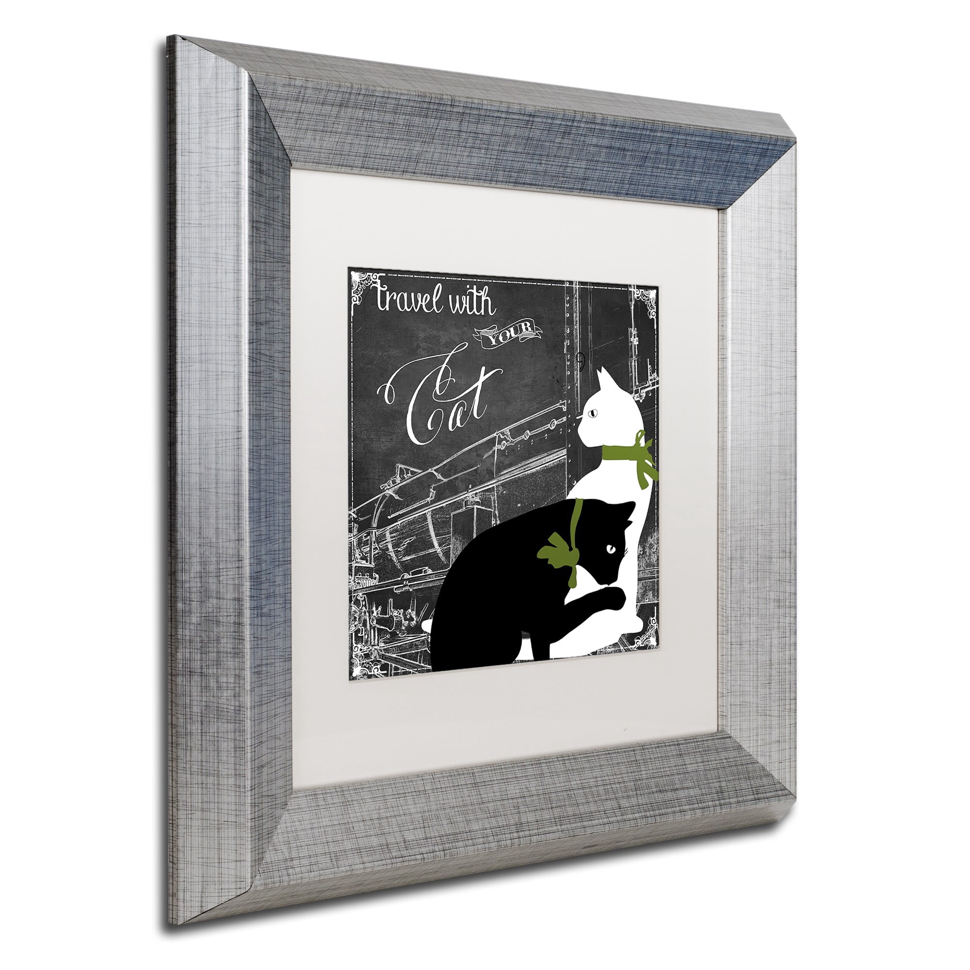 Trademark Fine Art "Travel With Your Cat" Canvas Art by Color Bakery, White Matte, Silver Frame