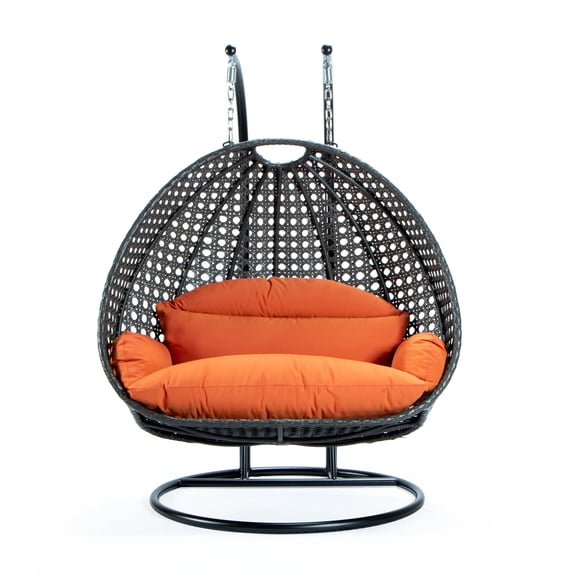 Homestock Modern Marvel Wicker Hanging Egg Swing Chair For 2 People In Orange, Sturdy Iron Frame Built For All Weather Conditions, Adjustable Seat Height Of 14" To 17", H 78" X W 57" X D 27"