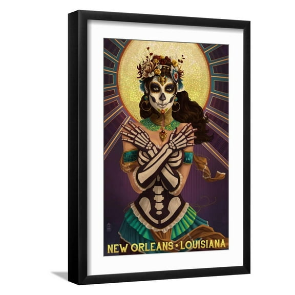 Art.com New Orleans, Louisiana - Day of the Dead Crossbones Art Print by Lantern Press, Black Frame Wall Art, 17" x 23"