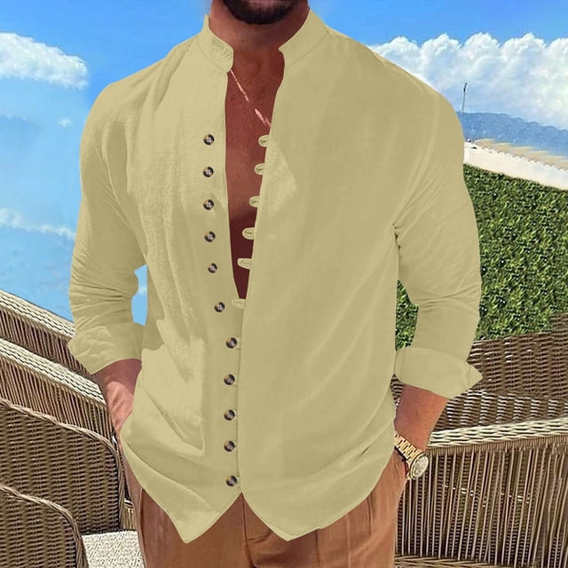 pstuiky Camisas casuales de manga larga para hombre, Camisa informal de moda para hombre, con cuello en V y mangas cortas, transpirable y con botones. Tops de hombre s