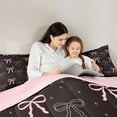 thumbnail image 4 of Feelyou Black Pink Bowknot Bedding Comforter Set 7 Pieces, Princess Ribbon Bow Full Bedding Set, Cartoon Fairy Tale Reversible Fitted Sheet Flat Sheet, Lightweight Room Decor, 4 of 7
