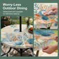 thumbnail image 5 of Round Outdoor Tablecloth with Umbrella Hole and Zipper, Teal Blue Coastal Tablecloth with Elastic Waterproof, Summer Beach Starfish Shell Coral Nautical Retro Patio Table Covers for 45" - 54" Tables, 5 of 9