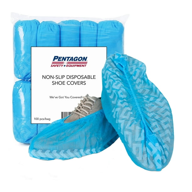 100 Pack Disposable AntiSkid Shoe Covers, Water Resistant, Blue