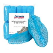 PENTAGON SAFETY EQUIPMENT 100 Pack - Disposable Anti-Skid Shoe Covers, Water Resistant, Blue