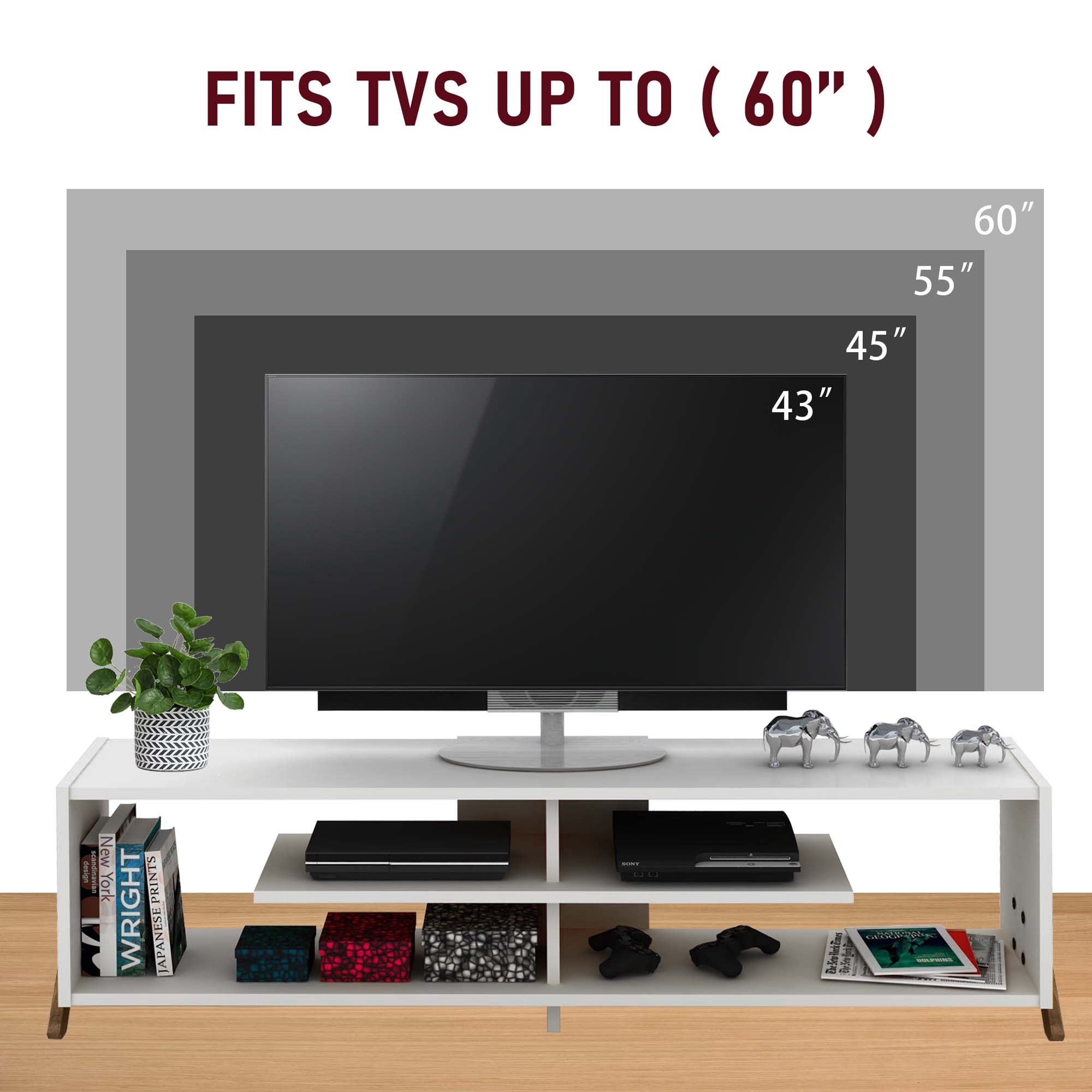 Aukfa Modern TV Stand for TVs up to 60" - TV Storage Cabinet for Living Room - White
